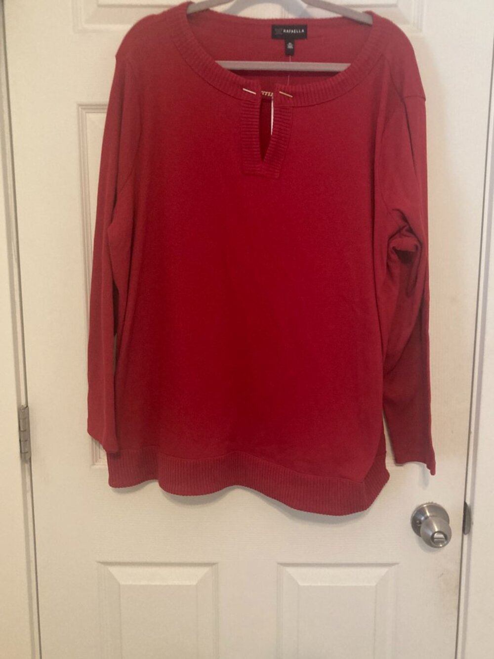 NWT Rafaella Red Keyhole Neck Gold Chain Detail Sweater Top 1XL